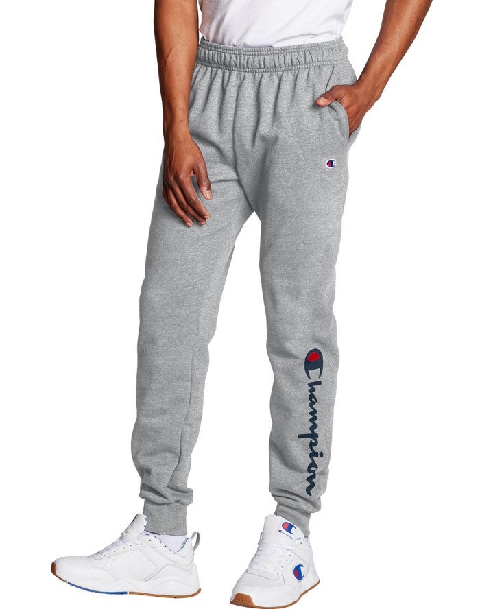 Champion Mens Joggers NZ - Powerblend Fleece Script Logo Grey ( 8903-LPEYV )